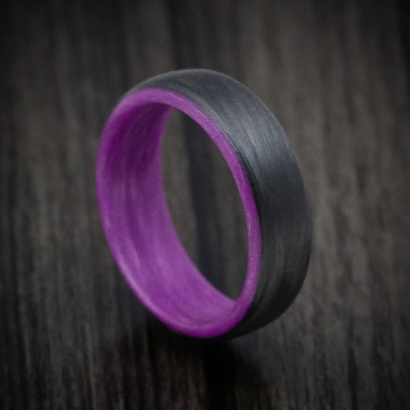 modern sleek crest ridge ring-Carbon Fiber Men's Ring with Purple Glow Sleeve