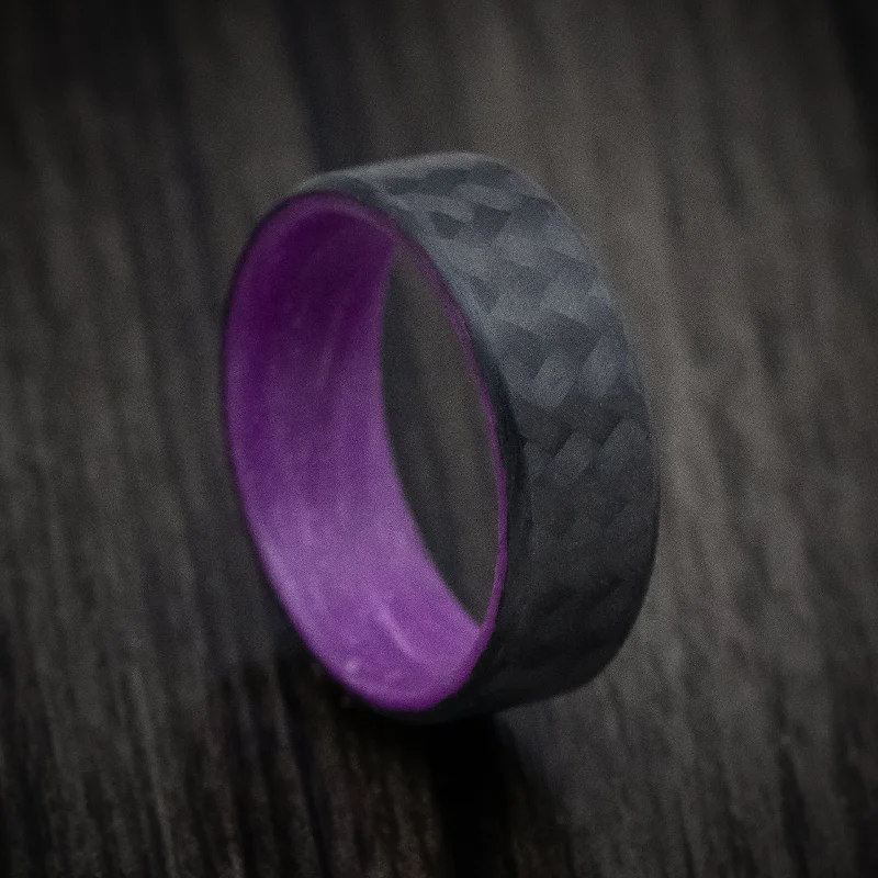 bold opal peak ridge ring-Carbon Fiber Men's Ring with Purple Glow Sleeve