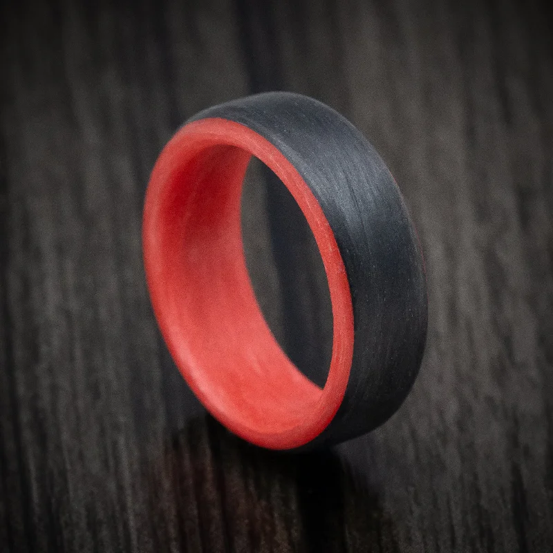 polished rose tier ring-Carbon Fiber Men's Ring with Red Glow Sleeve