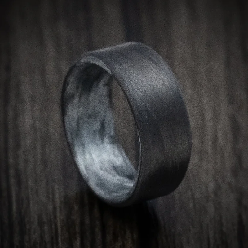 vintage-inspired sunstone ring-Carbon Fiber Men's Ring with Silver Texalium Sleeve