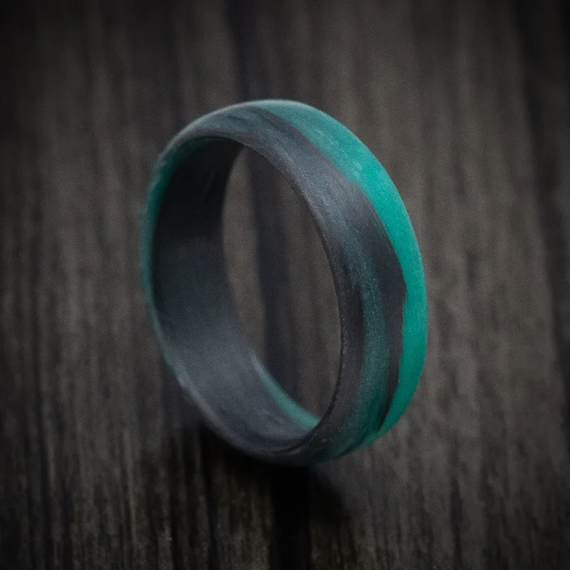 adjustable twig ridge ring-Carbon Fiber Men's Ring with Teal Glow Marbled Design