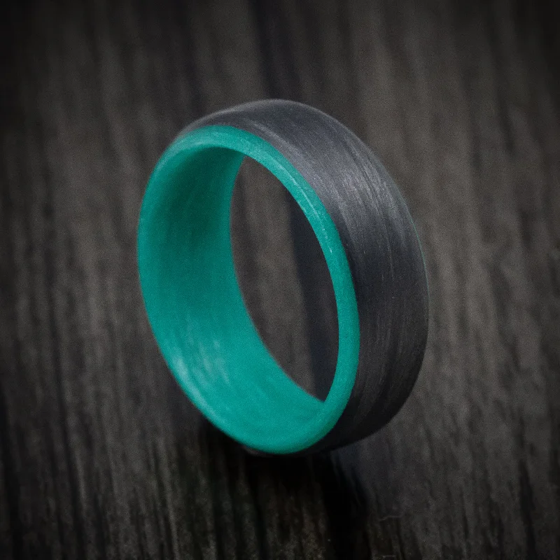 distressed gold stack ring-Carbon Fiber Men's Ring with Teal Glow Sleeve