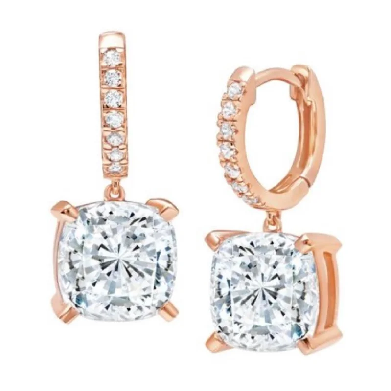 floral inset sapphire earrings-Crislu 18KT Rose Gold Plated Sterling Silver Cushion Cubic Zirconia Leverback Earrings