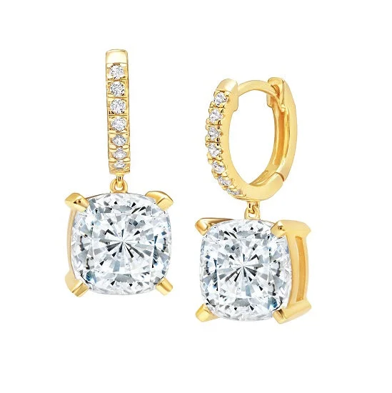 polished gold tier earrings-Crislu 18KT Yellow Gold Plated Sterling Silver Cushion Cubic Zirconia Leverback Earrings