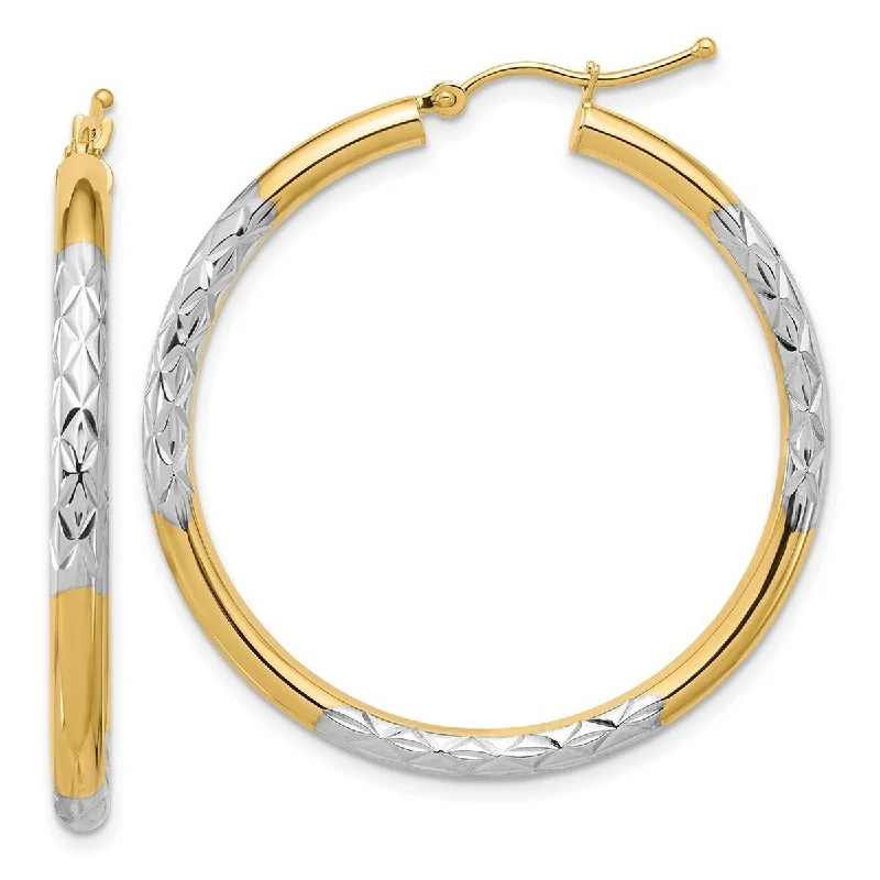 artisan-crafted gold earrings-Curata 10k Yellow Gold With Rhodium Sparkle Cut 3x40mm Tube Hoop Earrings