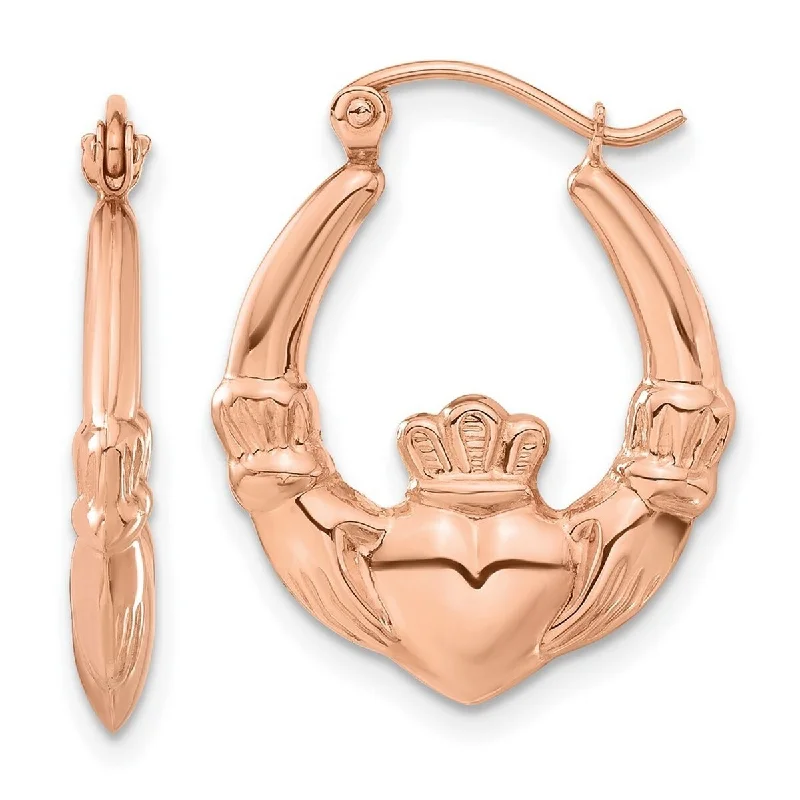 adjustable summit crest earrings-Curata 14k Rose Gold 18.75mm Polished Claddagh Celtic Heart Hoop Earrings