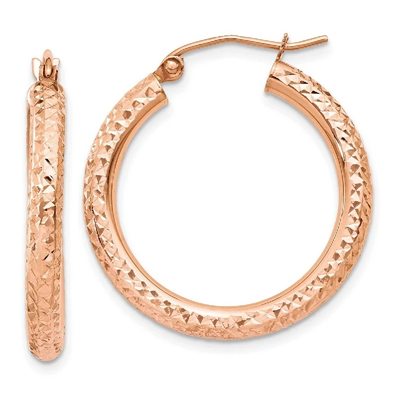 bohemian summit crest earrings-Curata 14k Rose Gold Diamond Cut 25x3mm Round Tube Hoop Earrings