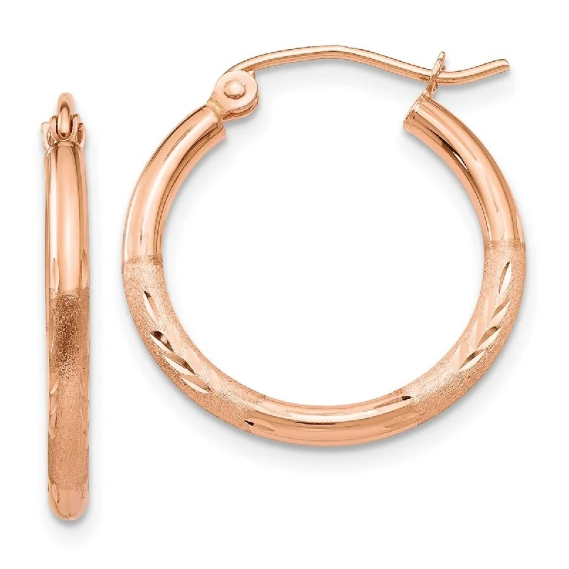 raw aventurine accent earrings-Curata 14k Rose Gold Light Weight 2x20mm Satin Diamond-Cut Hoop Earrings