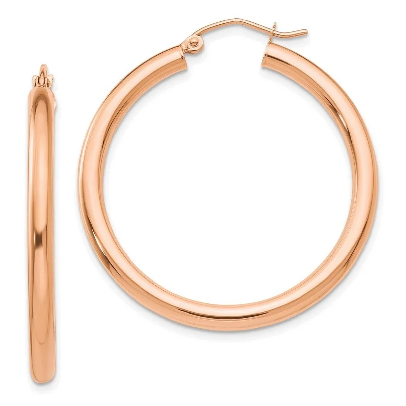 rustic tin hoop earrings-Curata 14k Rose Gold Polished 3mm Hoop Earrings - 34x34mm