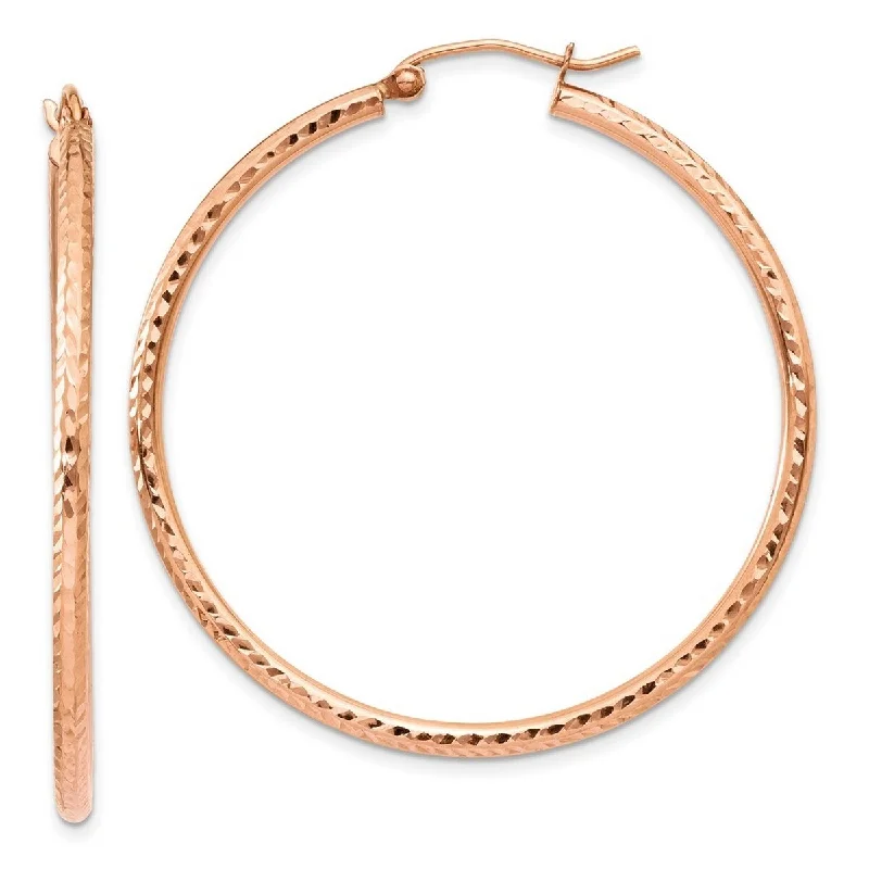 dazzling trillion-cut stud earrings-Curata 14k Rose Gold Polished Light Weight 2X40mm Diamond-Cut Tube Hoop Earrings