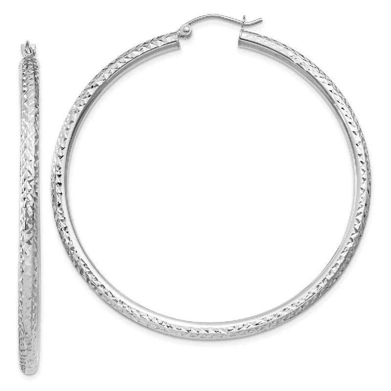 polished silver nebula earrings-Curata 14k White Gold Diamond Cut 55x3mm Round Tube Hoop Earrings