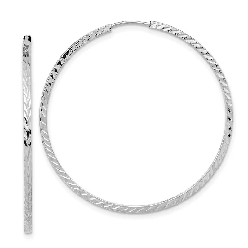 gothic-inspired tiger claw earrings-Curata 14k White Gold Diamond Cut Square Tube 1.35x40mm Endless Hoop Earrings