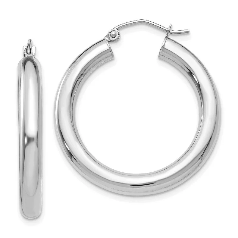 raw amber accent earrings-Curata 14k White Gold Polished 4mm X 30mm Tube Hoop Earrings