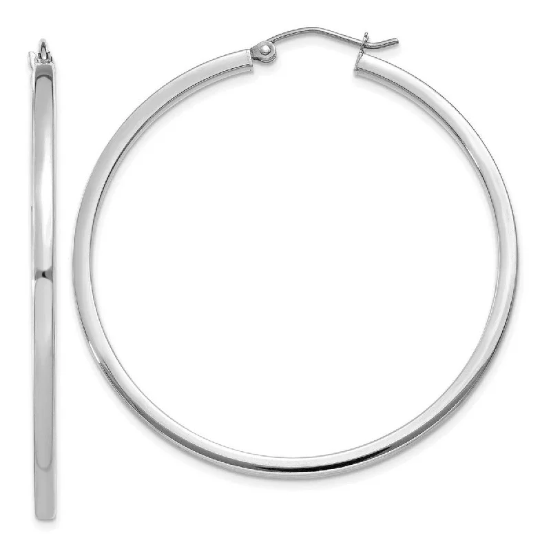 rustic moonstone hoop earrings-Curata 14k White Gold Polished tube 2mm Square Tube Hoop Earrings - - 45x45mm