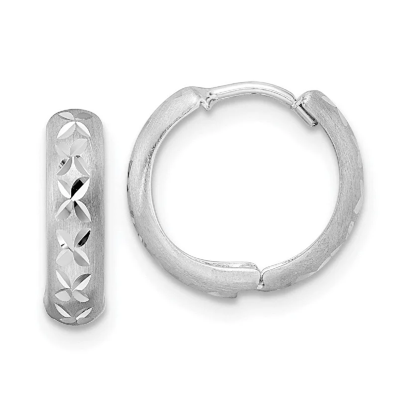 vintage-style sunstone earrings-Curata 14k White Gold Sparkle Cut X Satin 3x13mm Hinged Hoop Earrings