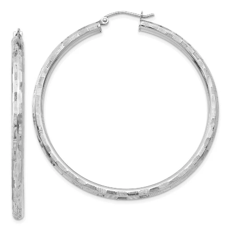 minimalist crest peak earrings-Curata 14k White Gold Textured Checkerboard 50x3mm Hoop Earrings