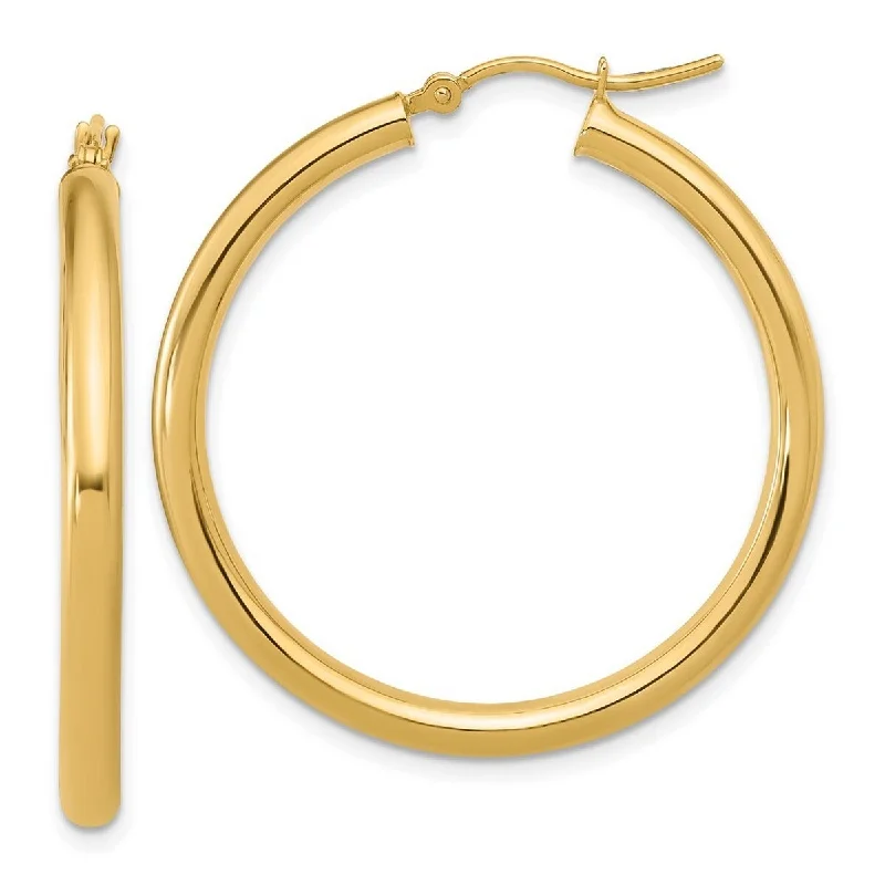 gothic-inspired bear claw earrings-Curata 14k Yellow Gold 35x3mm Polished Hinged Hoop Earrings