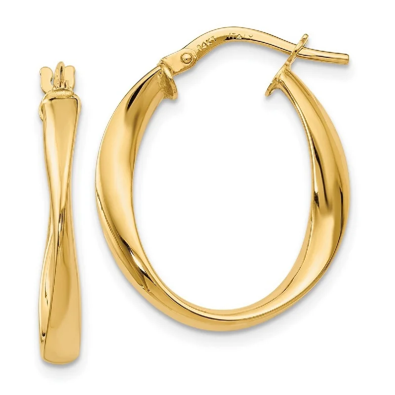 bold ruby peak ridge earrings-Curata 14k Yellow Gold Polished 3x24mm Twist Hoop Earrings