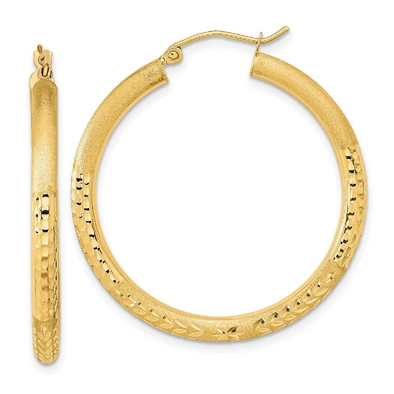 dazzling trillion-cut stud earrings-Curata 14k Yellow Gold Satin Half Diamond Cut 36x3mm Classic Hoop Earrings