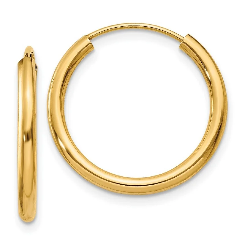 polished gold tier earrings-Curata 14k Yellow Gold tube 2X17mm Polished Round Endless Hoop Earrings