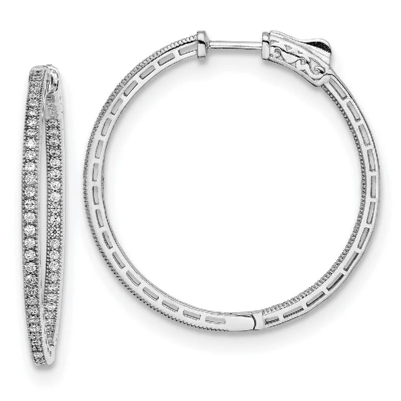 minimalist apex ridge earrings-Curata 925 Sterling Silver Polished Hinged hoop Safety clasp Rhodium Plated CZ Cubic Zirconia Simulated Diamond In and Out Hoop