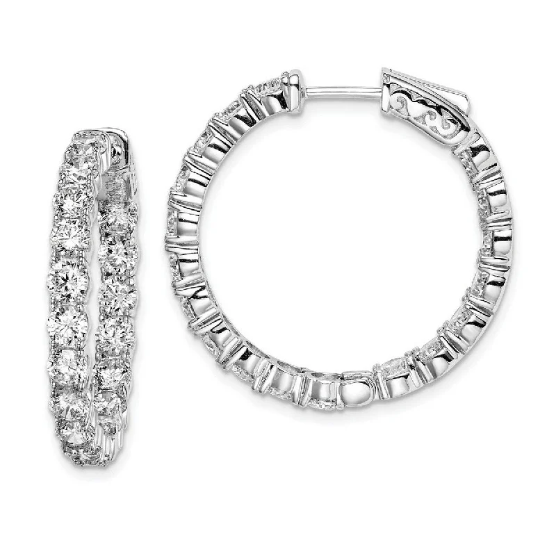 polished rose arc earrings-Curata 925 Sterling Silver Polished Safety clasp Rhodium Plated With CZ Cubic Zirconia Simulated Diamond Hinged Hoop Earrings