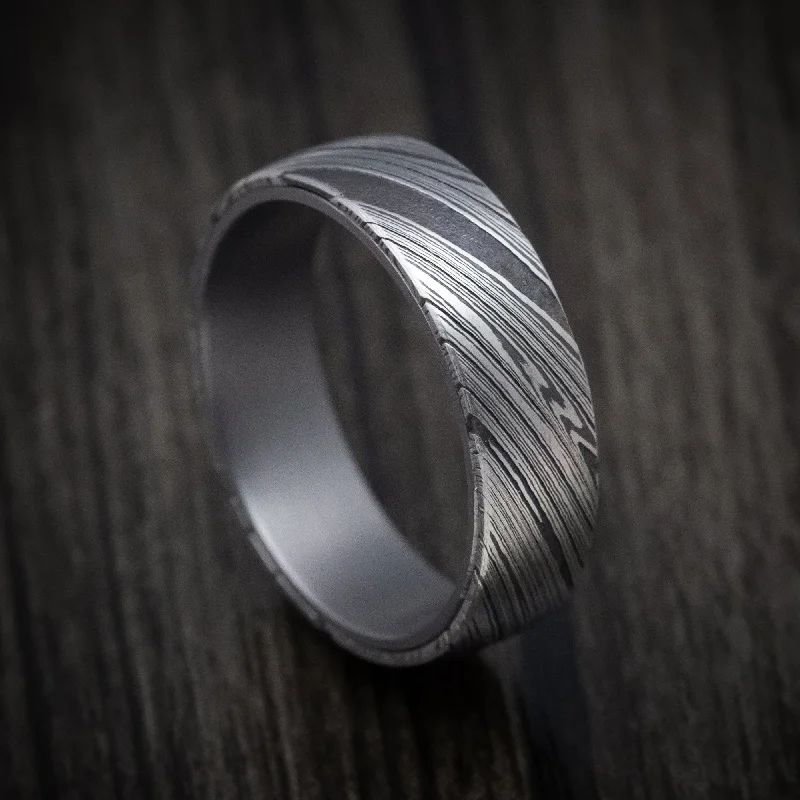 polished gold arc ring-Damascus Steel Mens Ring with Tantalum Sleeve