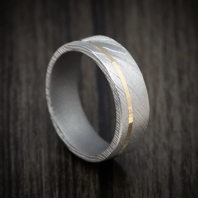 dainty twig design ring-Damascus Steel Men's Ring with Cerakote Sleeve and Gold Inlay