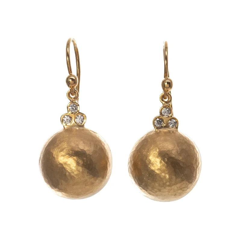 artisan-crafted silver earrings-Diamond 14K Yellow Gold Satin Finish Round Drop Earrings