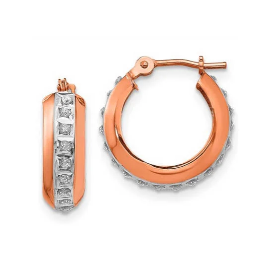 vintage-style sapphire earrings-Diamond Fascination 14KT Rose Gold 14MM Diamond Accent Hoop Earrings