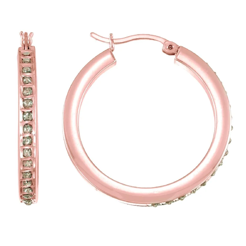 gothic-inspired scorpion tail earrings-Diamond Fascination 14KT Rose Gold 15MM Diamond Accent Hoop Earrings