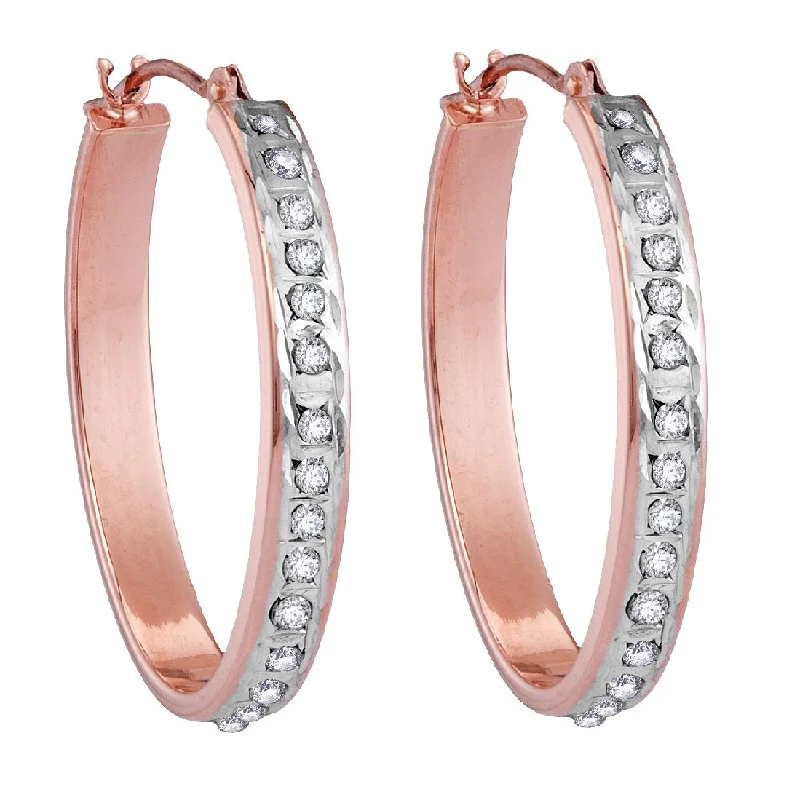 adjustable cedar crest earrings-Diamond Fascination 14KT Rose Gold 21X26MM Diamond Accent Hoop Earrings