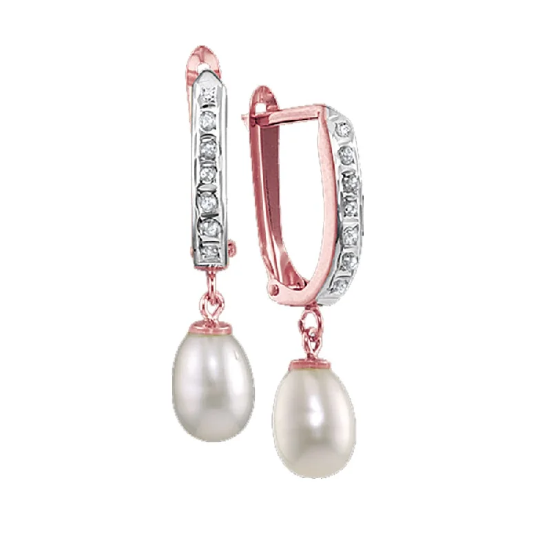 vintage-inspired opal earrings-Diamond Fascination 14KT Rose Gold Pearl Diamond Accent Drop & Dangle Earrings