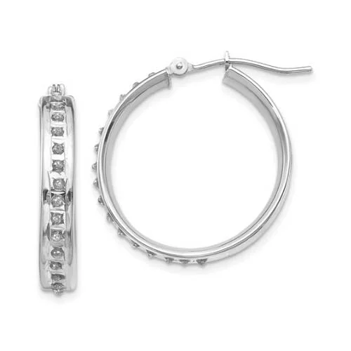 floral-inspired agate earrings-Diamond Fascination 14KT White Gold 20MM Diamond Accent Hoop Earrings