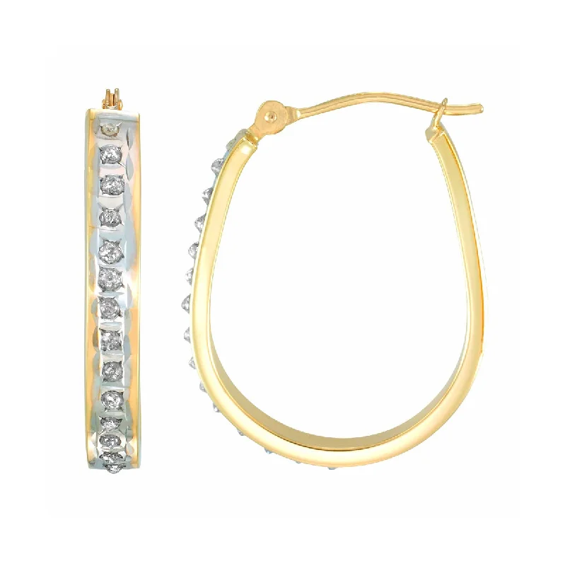 bold sapphire peak ridge earrings-Diamond Fascination 14KT Yellow Gold 23X18MM Diamond Accent Hoop Earrings