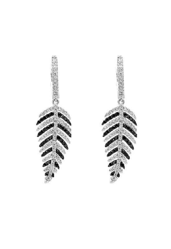 adjustable flare earrings-14K White Gold Black and White Diamond Earrings, 1.05 TCW