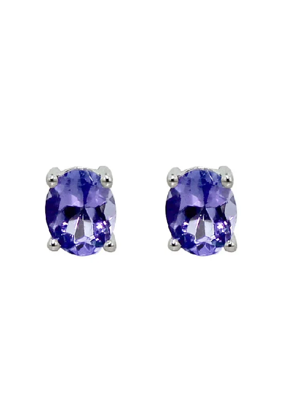 artisan-crafted gold earrings-14K White Gold Oval Tanzanite Stud Earrings, 0.65 TCW