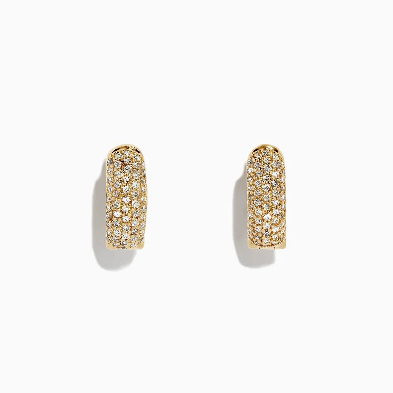 artisan-crafted gold earrings-14K Yellow Gold Diamond Huggie Hoop Earrings,0.53 TCW