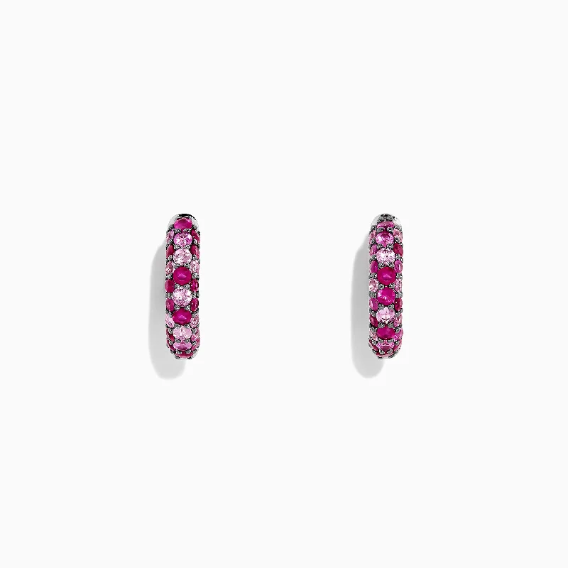 minimalist apex ridge earrings-925 Sterling Silver Pink Sapphire Splash Huggie Earrings, 1.80 TCW