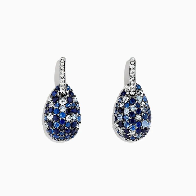 dazzling trillion-cut stud earrings-925 Sterling Silver Sapphire Splash & Diamond Earrings, 2.59 TCW