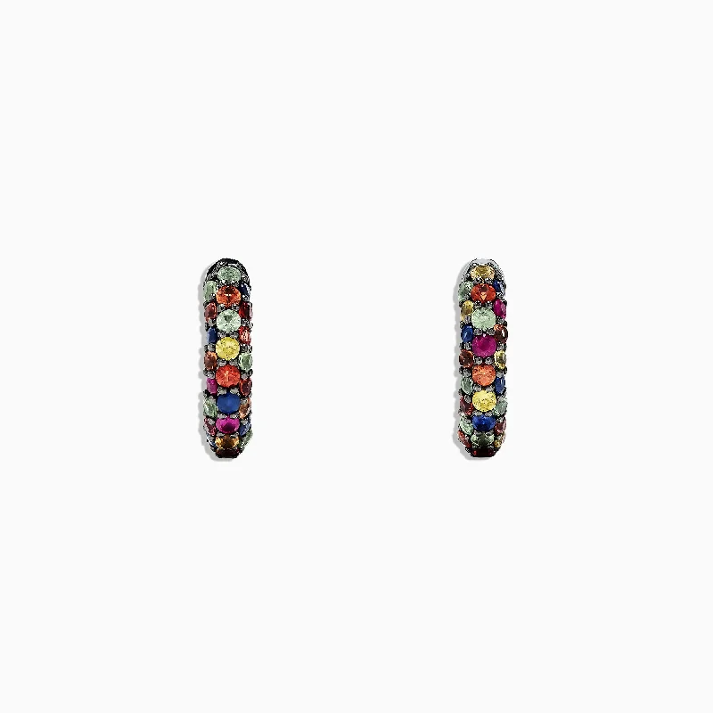 boho-inspired amber earrings-925 Sterling Silver Multi Sapphire Splash Huggie Earrings, 1.98 TCW