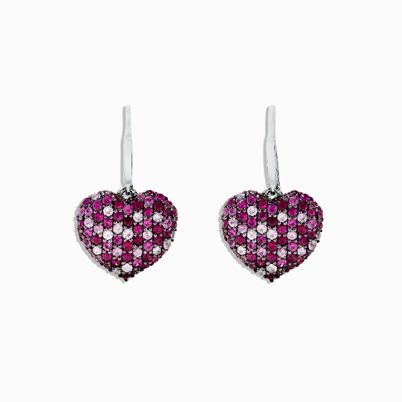 minimalist peak ridge earrings-925 Sterling Silver Pink Sapphire Splash Heart Earrings, 2.30 TCW