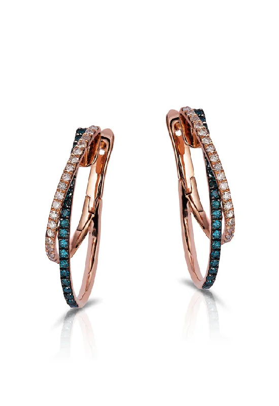 raw turquoise accent earrings-Bella Bleu 14K Rose Gold Blue and White Diamond Earrings, 0.58 TCW