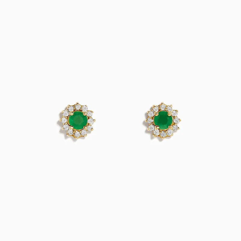 dazzling trillion-cut stud earrings-14K Yellow Gold Emerald and Diamond Stud Earrings, 0.72 TCW