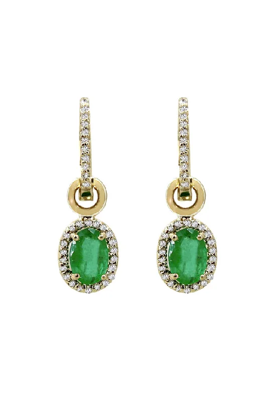 vintage-style malachite earrings-Brasilica 14K Yellow Gold Emerald and Diamond Earrings, 1.78 TCW