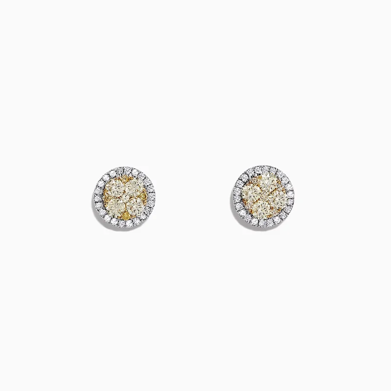 modern sleek nebula earrings-Canare 14K Two-Tone Gold Yellow and White Diamond Earrings, 1.08 TCW