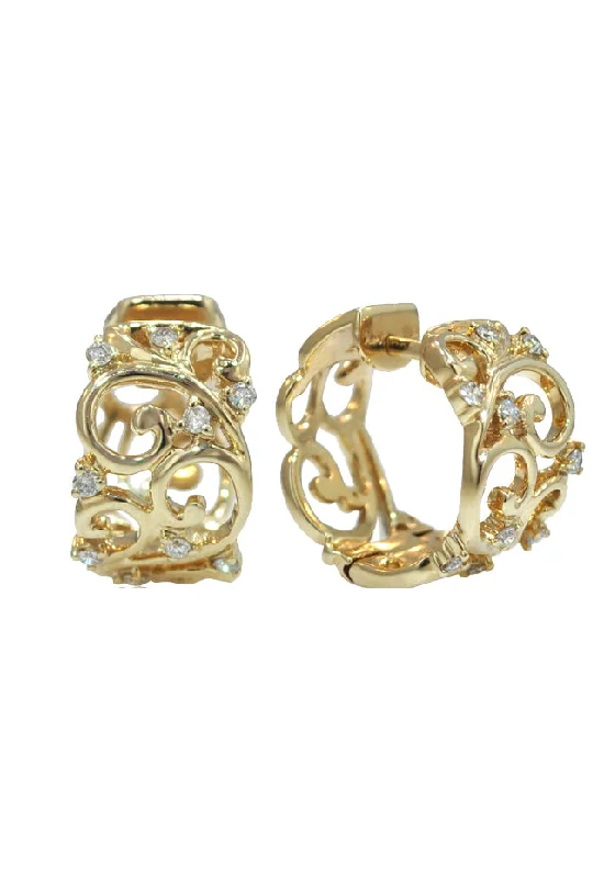 adjustable cedar ridge earrings-D'Oro 14K Yellow Gold Diamond Filigree Earrings, 0.21 TCW