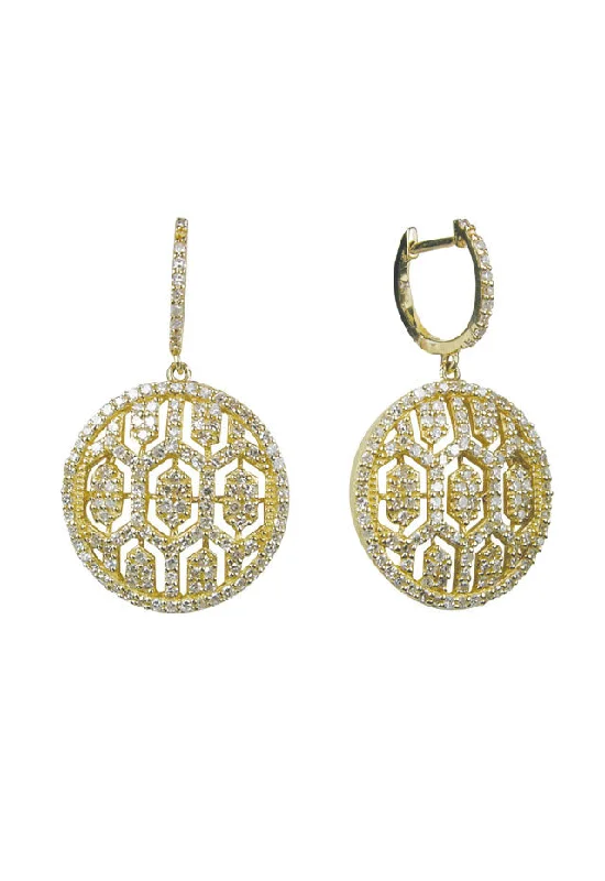 minimalist summit peak earrings-D'Oro 14K Yellow Gold Diamond Maze Drop Earrings, 1.35 TCW