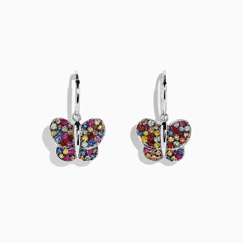 polished copper arc earrings-925 Sterling Silver Multi Sapphire Butterfly Earrings, 1.62 TCW