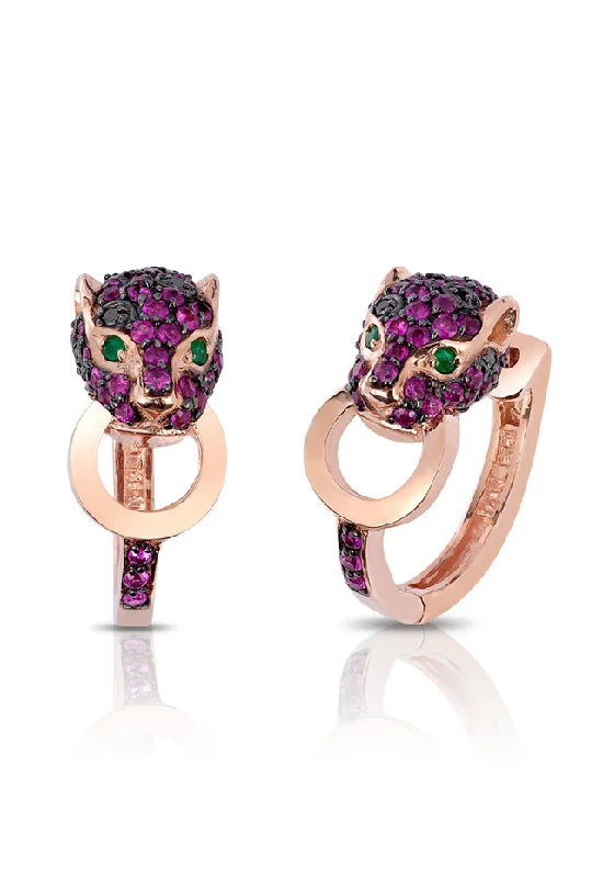 artisan-crafted rose earrings-Signature 14K Rose Gold Ruby, Black Diamond and Emerald Earrings